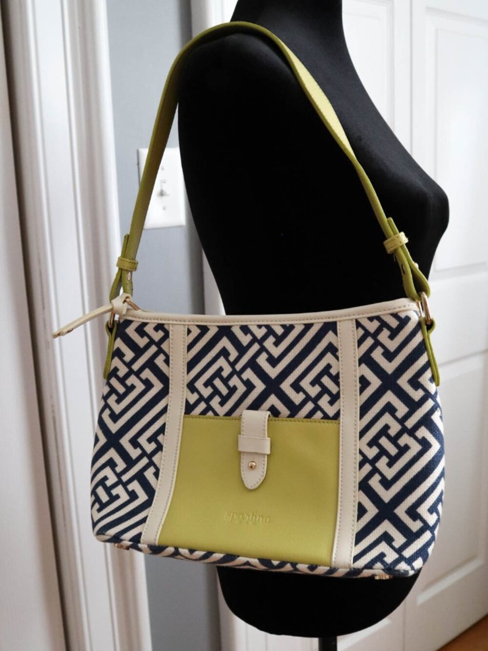 Spartina 449 Haig Point Yacht Club Linen & Leather Shoulder Bag Purse Coastal